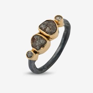 Clara ring – silver, 14k guld, rosenslipade och rådiamanter