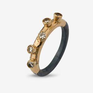 Sarah-5 ring – silver och 14k guld, diamanter