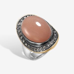 Corso BoHo ring – silver och 14k guld, rosa månsten, diamanter pavé