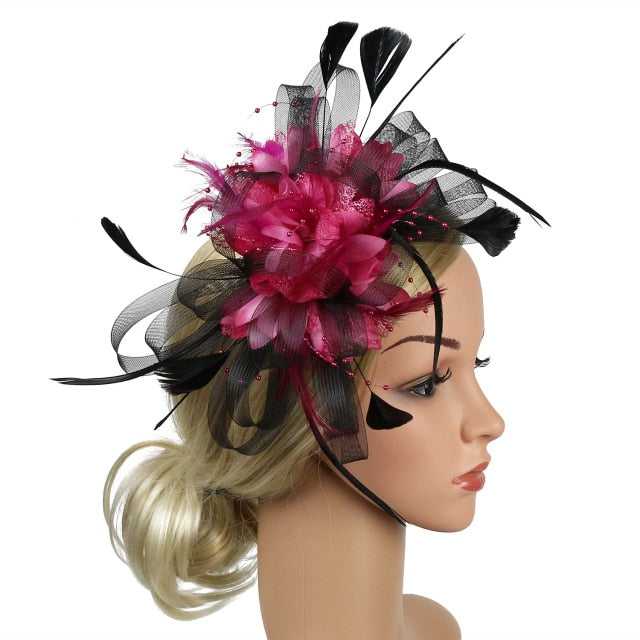 Fascinator med fjädrar och blommor - Bild 2